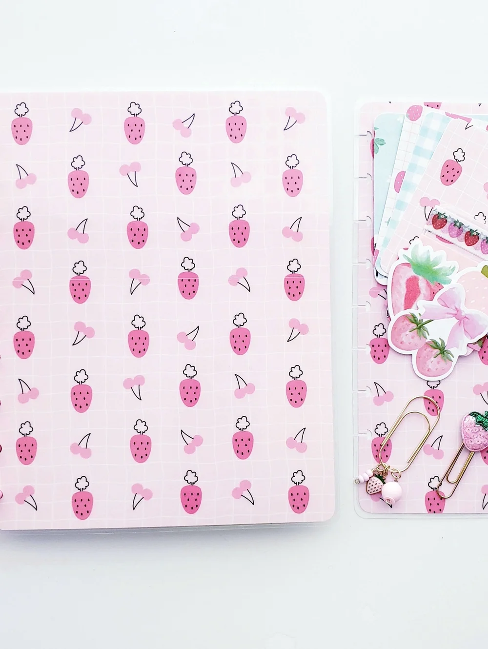 Strawberry Cherry Happy Planner Classic Size Cover Set.